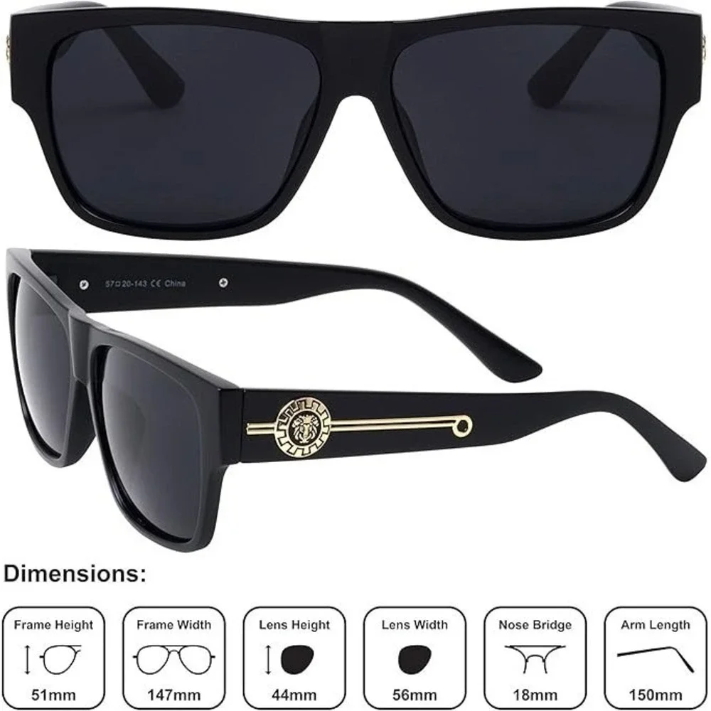 Sunglasses Dark Black Lens Frame Designer Style Men Street Wear UV400 Lentes New